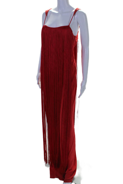 Tom Ford Womens Silk Red Fringe Detail Scoop Neck Sleeveless Dress Size 40