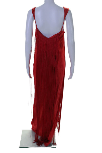 Tom Ford Womens Silk Red Fringe Detail Scoop Neck Sleeveless Dress Size 40