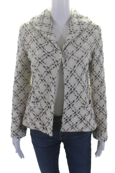 Lee Anderson Womens White Textured Plaid Collar Long Sleeve Jacket Size M