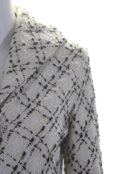 Lee Anderson Womens White Textured Plaid Collar Long Sleeve Jacket Size M