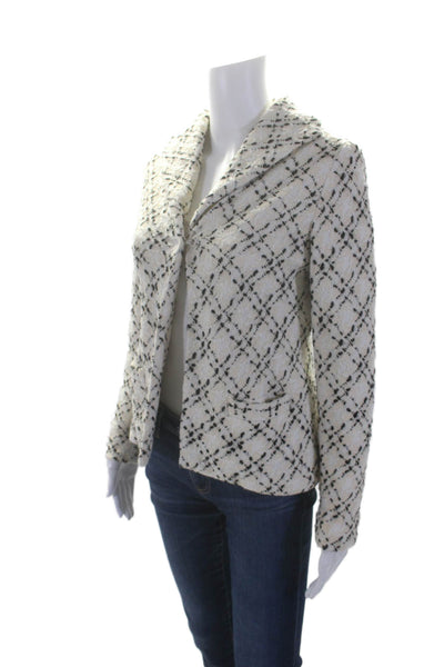 Lee Anderson Womens White Textured Plaid Collar Long Sleeve Jacket Size M