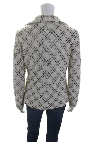 Lee Anderson Womens White Textured Plaid Collar Long Sleeve Jacket Size M