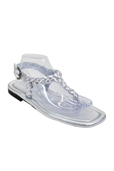 Homers Womens Leather Braided Metallic Textured Buckled Sandals Silver Size 40