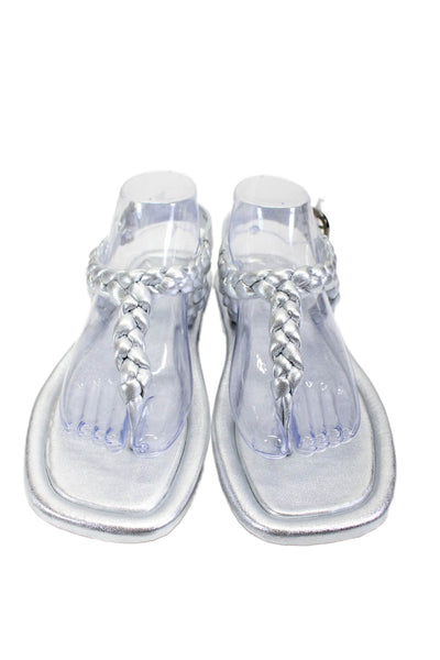 Homers Womens Leather Braided Metallic Textured Buckled Sandals Silver Size 40
