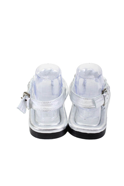 Homers Womens Leather Braided Metallic Textured Buckled Sandals Silver Size 40