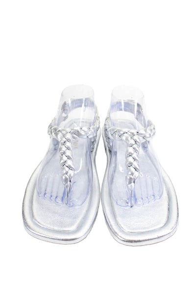 Homers Womens Maya Leather Braided Buckled Metallic Sandals Silver Size 39