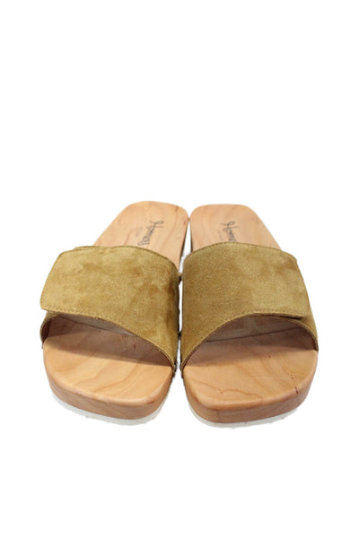 Homers Womens Suede Wooden Studded Hook Pilled Tape Closure Slides Brown Size 41