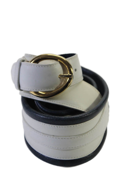 Mark Cross Womens Leather Textured Braided Gold Tone Belt White Size L