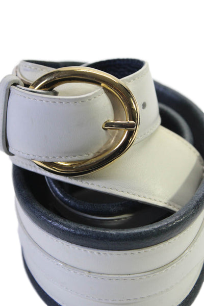 Mark Cross Womens Leather Textured Braided Gold Tone Belt White Size L