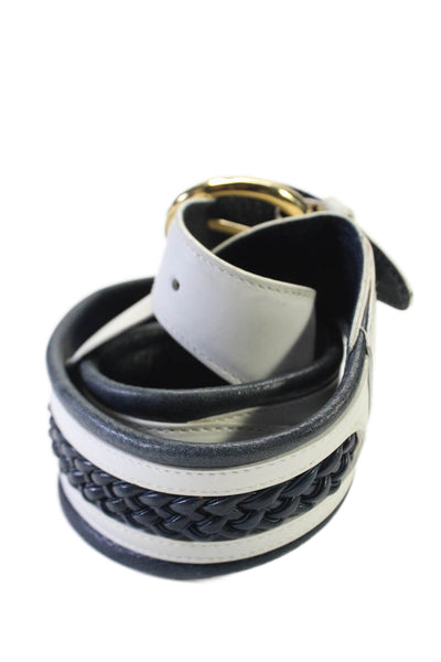 Mark Cross Womens Leather Textured Braided Gold Tone Belt White Size L