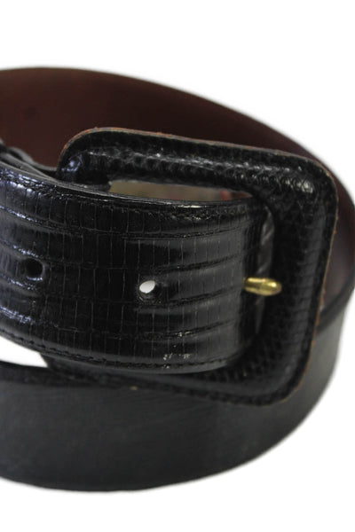Polo Ralph Lauren Womens Leather Textured Buckle Clasp Belt Black Size EUR 26