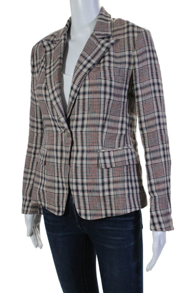 Isabel Marant Etoile Womens One Button Plaid Blazer Jacket White Red Navy FR 34