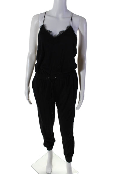 Cami NYC Womens V Neck Sleeveless Lace Trim Drawstring Jumpsuit Black Size XS