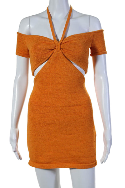 Cult Gaia Womens Cotton V-Neck Cut-Out Tie Short Sleeve Mini Dress Orange Size S