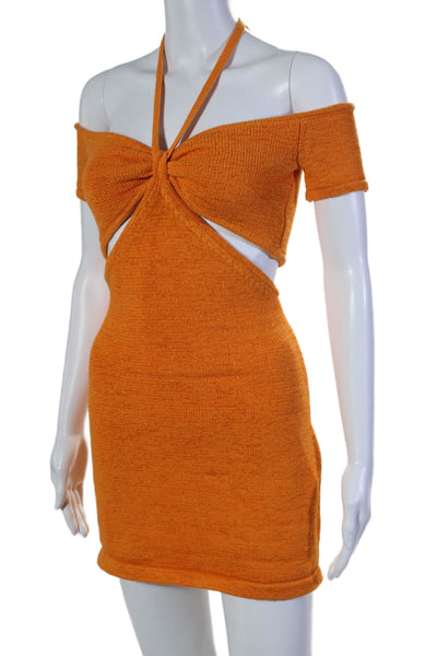 Cult Gaia Womens Cotton V-Neck Cut-Out Tie Short Sleeve Mini Dress Orange Size S