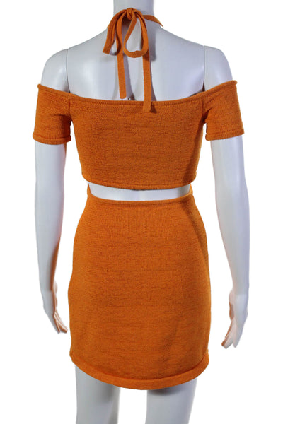 Cult Gaia Womens Cotton V-Neck Cut-Out Tie Short Sleeve Mini Dress Orange Size S