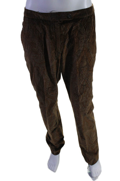 Etro Mens Soft Textured Paisley Soft Textured Straight Leg Pants Brown Size 48