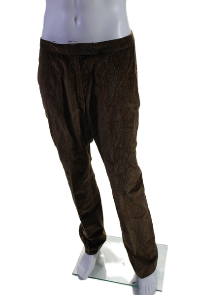 Etro Mens Soft Textured Paisley Soft Textured Straight Leg Pants Brown Size 48