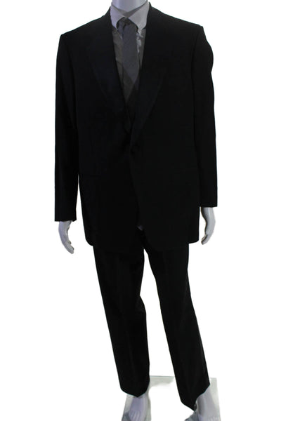 Black Saks Fifth Avenue Mens Long Sleeved Suit Jacket and Pants Black Size L