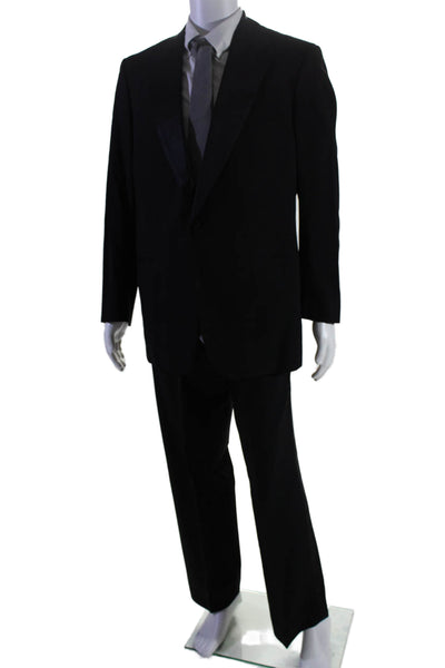 Black Saks Fifth Avenue Mens Long Sleeved Suit Jacket and Pants Black Size L