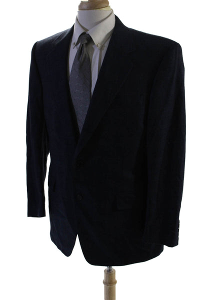 Canali Mens Wool Dark Blue Plaid Two Button Long Sleeve Blazer Size 52R