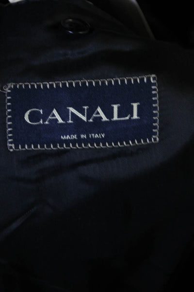 Canali Mens Wool Dark Blue Plaid Two Button Long Sleeve Blazer Size 52R