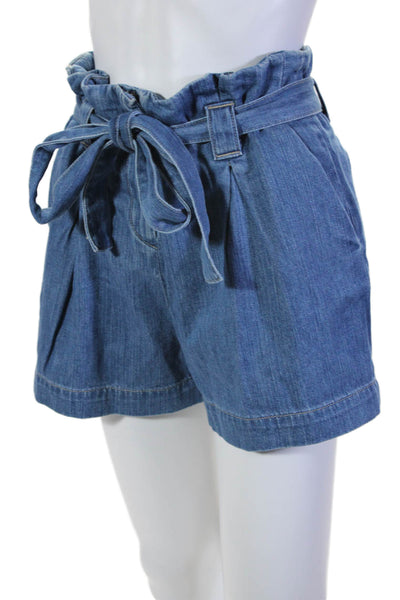 L'Agence Womens Denim High Rise Belted Paperbag Hillary Shorts Blue Size 26