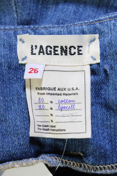 L'Agence Womens Denim High Rise Belted Paperbag Hillary Shorts Blue Size 26