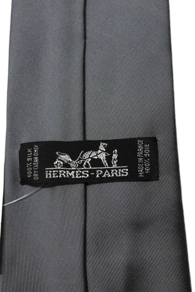 Hermes Mens Silk Classic Length Necktie Steel Gray Size One Size