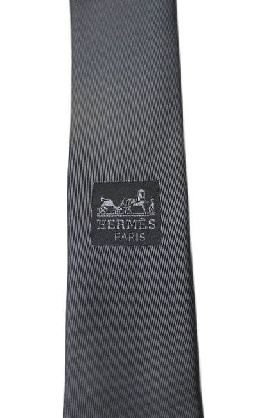 Hermes Mens Silk Classic Length Necktie Steel Gray Size One Size