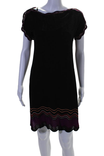 M Missoni Womens Boat Neck Short Sleeves Sweater Dress Black Wool Size 6