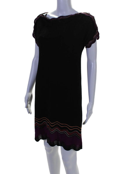 M Missoni Womens Boat Neck Short Sleeves Sweater Dress Black Wool Size 6