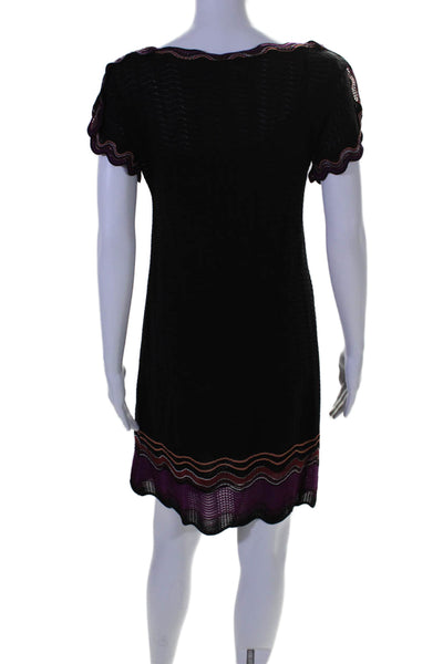 M Missoni Womens Boat Neck Short Sleeves Sweater Dress Black Wool Size 6