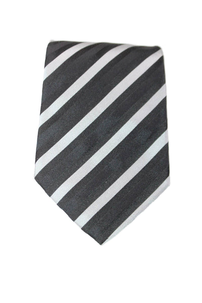 Giorgio Armani Mens Silk Striped Wide Width  Necktie Black Silver