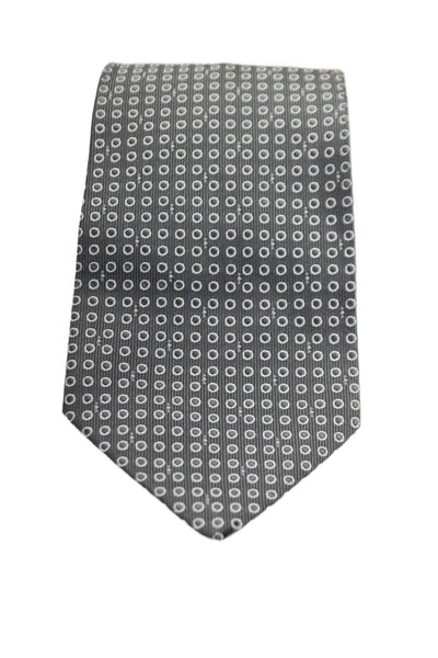 Giorgio Armani Cravatte Mens Silk Polka Dot Wide Width Necktie Grey White