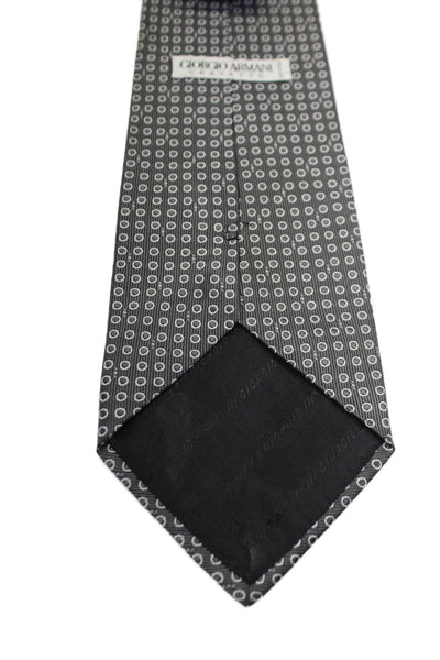 Giorgio Armani Cravatte Mens Silk Polka Dot Wide Width Necktie Grey White