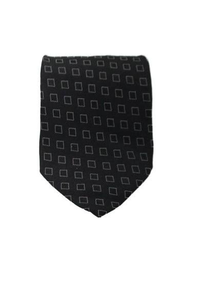 Giorgio Armani Cravatte Mens Silk Square Print Wide Width Necktie Black Grey