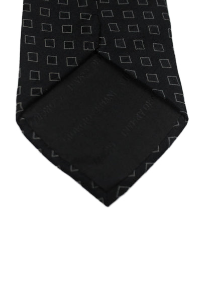 Giorgio Armani Cravatte Mens Silk Square Print Wide Width Necktie Black Grey