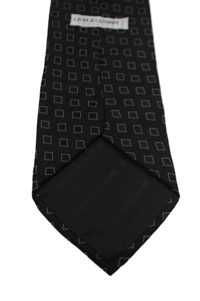 Giorgio Armani Cravatte Mens Silk Square Print Wide Width Necktie Black Grey