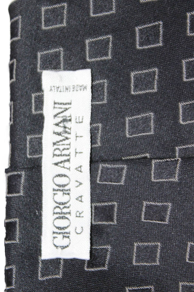 Giorgio Armani Cravatte Mens Silk Square Print Wide Width Necktie Black Grey