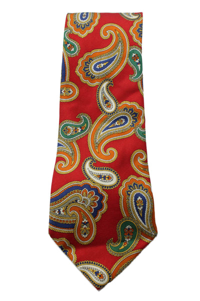 Etro Milano Mens Silk Paisley Patterned Multiciolored Tie Red Size 56"