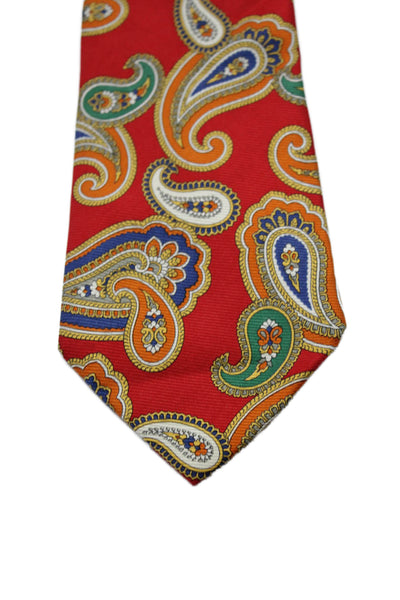 Etro Milano Mens Silk Paisley Patterned Multiciolored Tie Red Size 56"