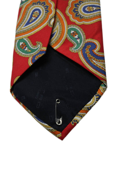 Etro Milano Mens Silk Paisley Patterned Multiciolored Tie Red Size 56"