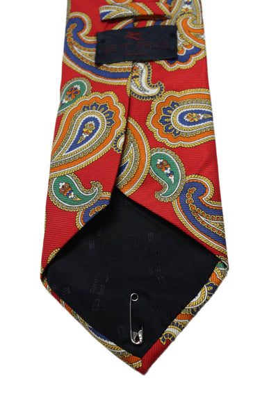 Etro Milano Mens Silk Paisley Patterned Multiciolored Tie Red Size 56"