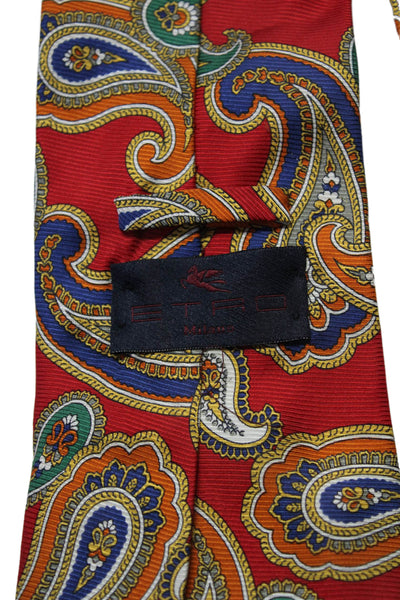 Etro Milano Mens Silk Paisley Patterned Multiciolored Tie Red Size 56"