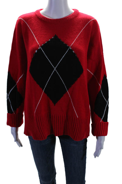 RD Style Womens Argyle Print Long Sleeves Sweater Red Black Cotton Size Small