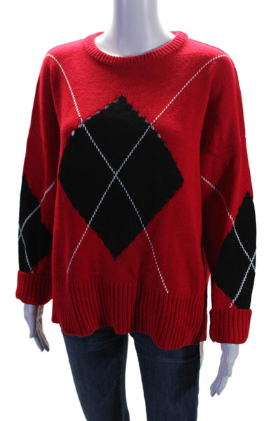 RD Style Womens Argyle Print Long Sleeves Sweater Red Black Cotton Size Small