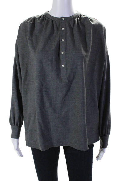 Vis A Vis Womens Wool Long Sleeve Buttoned Blouse Gray Size 1