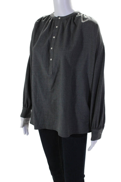 Vis A Vis Womens Wool Long Sleeve Buttoned Blouse Gray Size 1