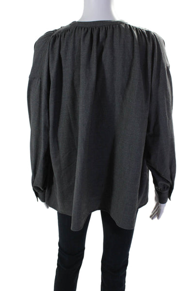 Vis A Vis Womens Wool Long Sleeve Buttoned Blouse Gray Size 1